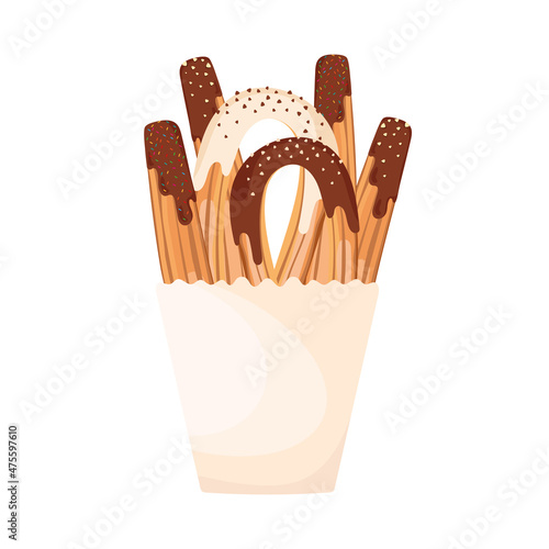 churros with chocolate in bag paper
