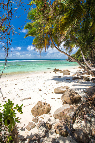 White, lonely beach. Anse Baleine, Mahe, Seychelles.