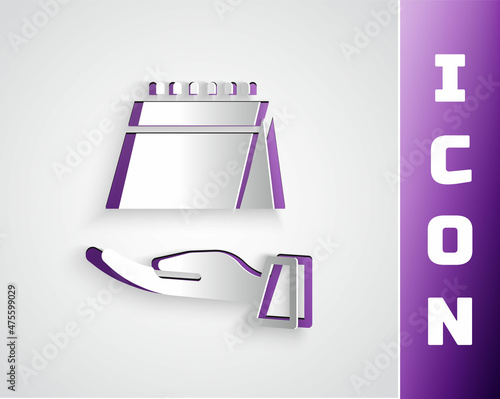 Paper cut Calendar icon isolated on grey background. Event reminder symbol. Paper art style. Vector
