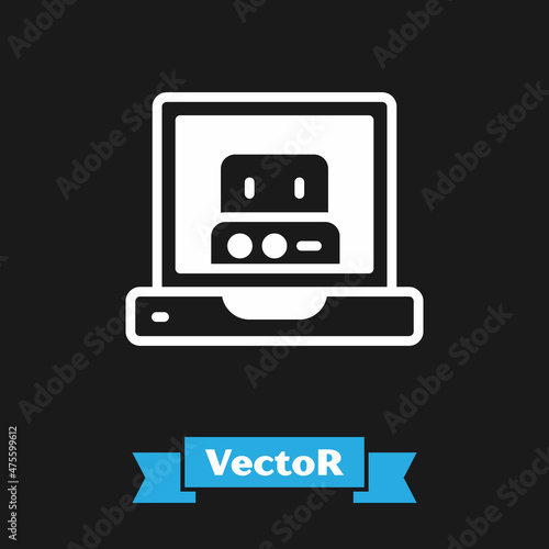 White Creating robot icon isolated on black background. Artificial intelligence, machine learning, cloud computing. Vector