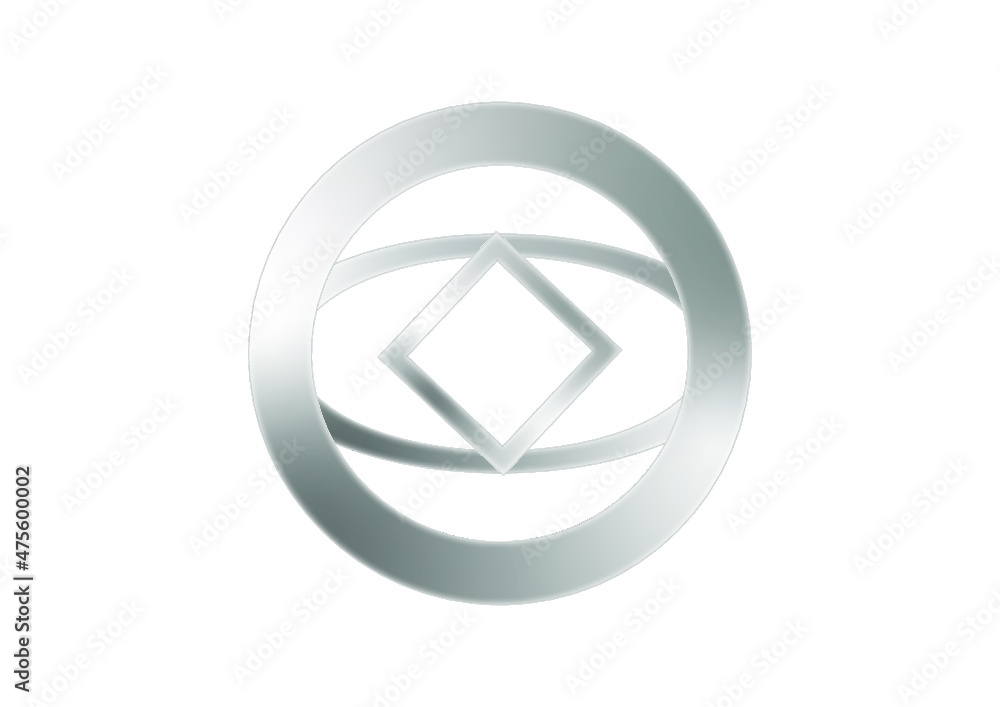 Grafika będąca projektem logo. Za pomocą gradientów uzyskano metaliczny efekt. Logo składa się z trzech figur geometrycznych, rombu, koła i elipsy. Grafika będąca projektem logo. Za pomocą gradientów uzyskano metaliczny efekt. Logo składa się z trzech figur geometrycznych, rombu, koła i elipsy.