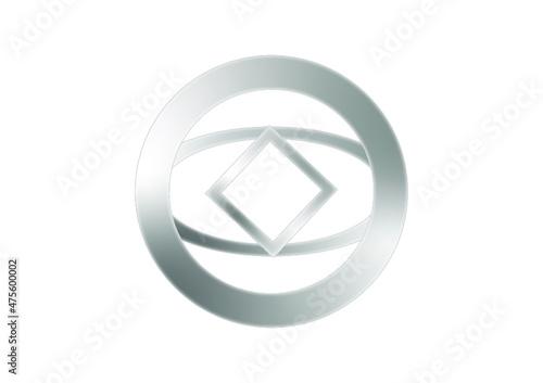 Grafika będąca projektem logo. Za pomocą gradientów uzyskano metaliczny efekt. Logo składa się z trzech figur geometrycznych, rombu, koła i elipsy.