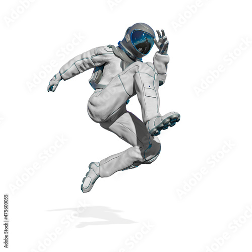 astronaut is jumping in action on white background