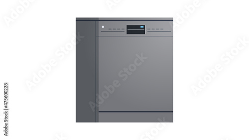 Dishwashing machine and kitchenware flat vector illustration.