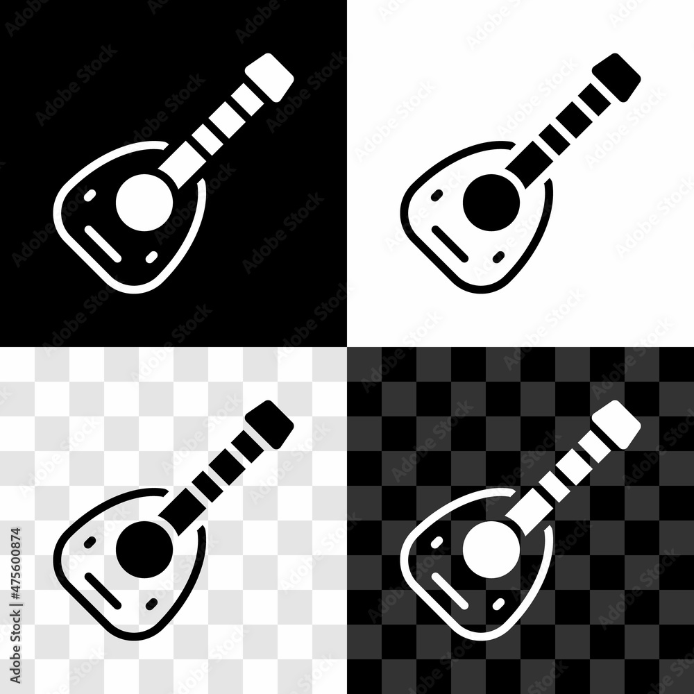 Set Musical instrument lute icon isolated on black and white