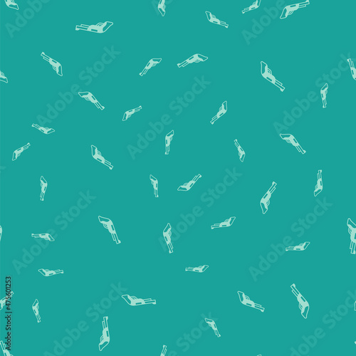 Green Vintage pistol icon isolated seamless pattern on green background. Ancient weapon. Vector