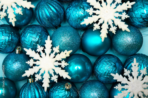 Christmass flatlay christmas tree toys of blue color