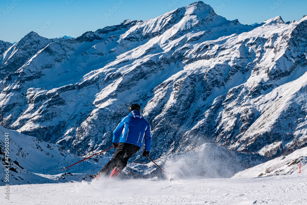Skier in the Italia alps of Gressoney