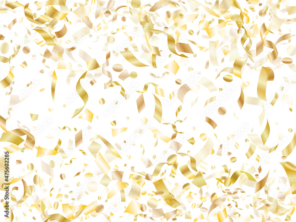 Obraz premium Holiday realistic gold confetti flying on black background.