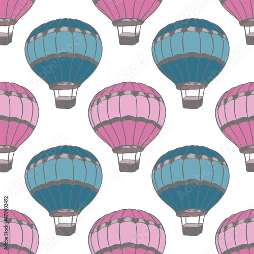 Cartoon hot air balloons  illustration vector seamless patter.