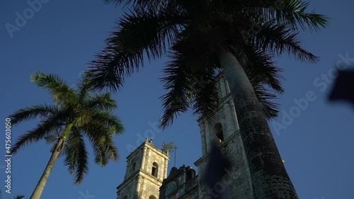 Showing the towers of the Cathedral of San Gervasio in Valladolid, Yucatan, Mexico. High quality FullHD footage photo