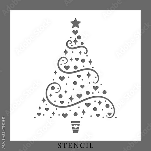 Decorative Christmas tree stencil. Template for journal, invitations, walls, wood and rocks art, cards DIY projects. Suitable for laser cutting, plotter cutting. Winter holiday design template.
