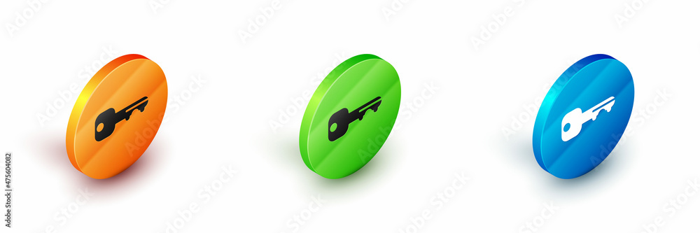 Isometric House key icon isolated on white background. Circle button. Vector Isometric House key icon isolated on white background. Circle button. Vector