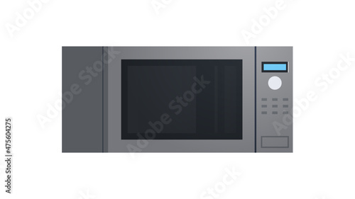 Microwave and kitchenware flat vector illustration.