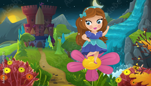 cartoon scene with nature forest princess and castle © honeyflavour