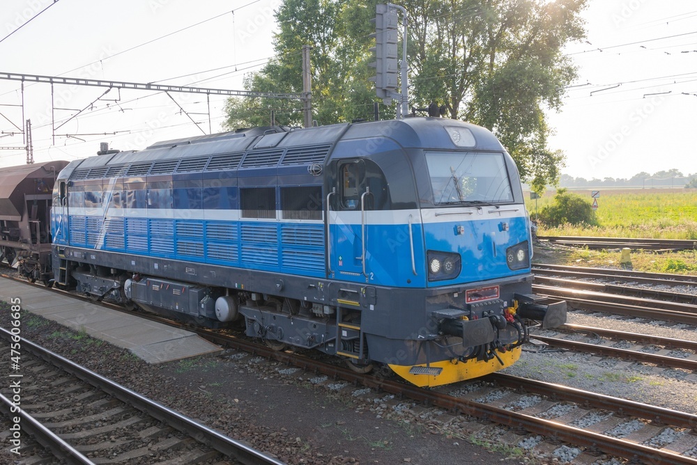 Blue rail train engine, Czech republic