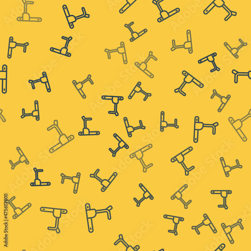 Blue line Treadmill machine icon isolated seamless pattern on yellow background. Vector