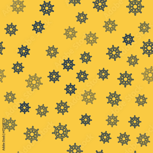 Wallpaper Mural Blue line Ship steering wheel icon isolated seamless pattern on yellow background. Vector Torontodigital.ca