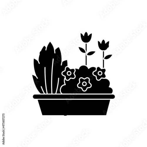 Flower bed olor line icon. Garden service.