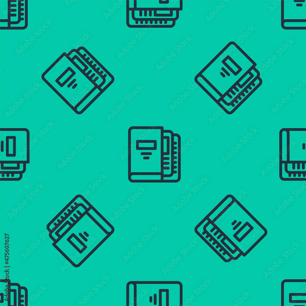 Blue line Office folders with papers and documents icon isolated seamless pattern on green background. Office binders. Archives folder sign. Vector Blue line Office folders with papers and documents icon isolated seamless pattern on green background. Office binders. Archives folder sign. Vector