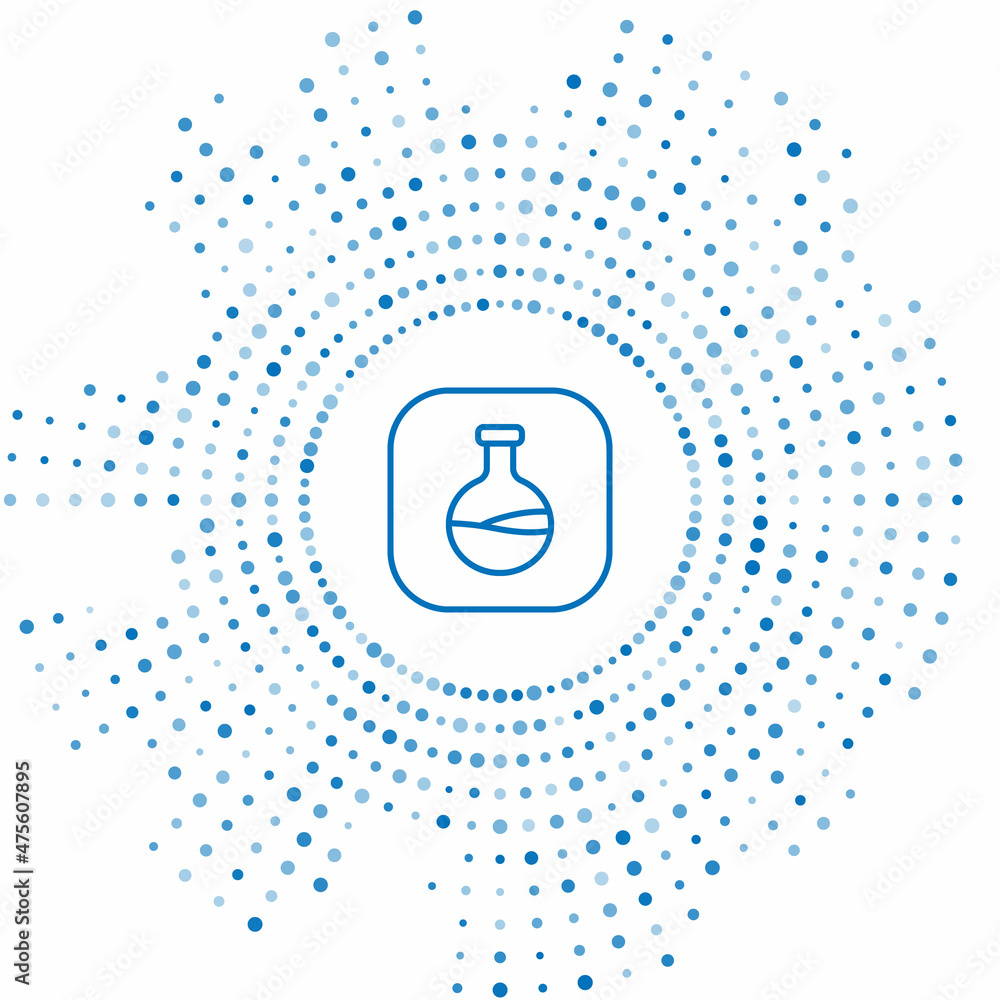 Blue line Test tube and flask chemical laboratory test icon isolated on white background. Laboratory glassware sign. Abstract circle random dots. Vector Blue line Test tube and flask chemical laboratory test icon isolated on white background. Laboratory glassware sign. Abstract circle random dots. Vector