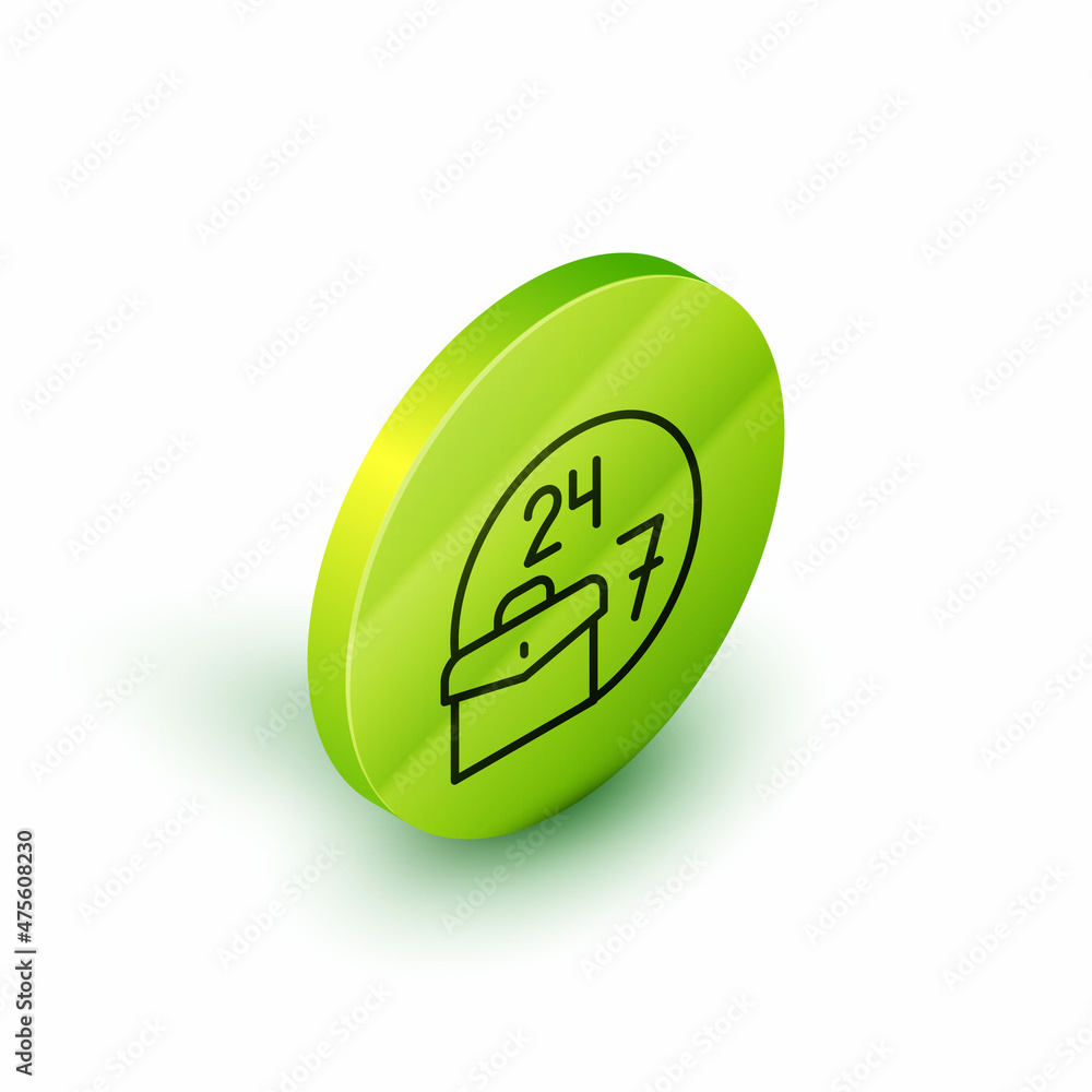 Isometric line Always busy icon isolated on white background. Green circle button. Vector