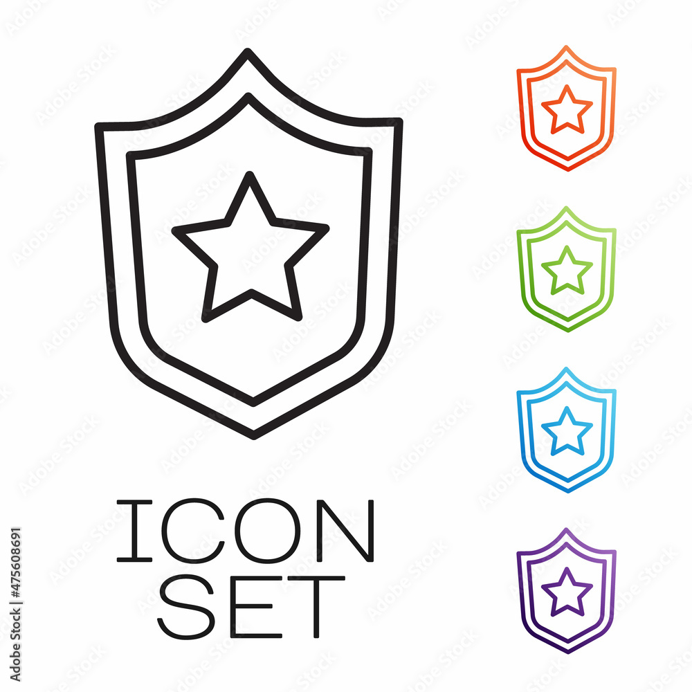 Black line Military reward medal icon isolated on white background. Army sign. Set icons colorful. Vector Black line Military reward medal icon isolated on white background. Army sign. Set icons colorful. Vector