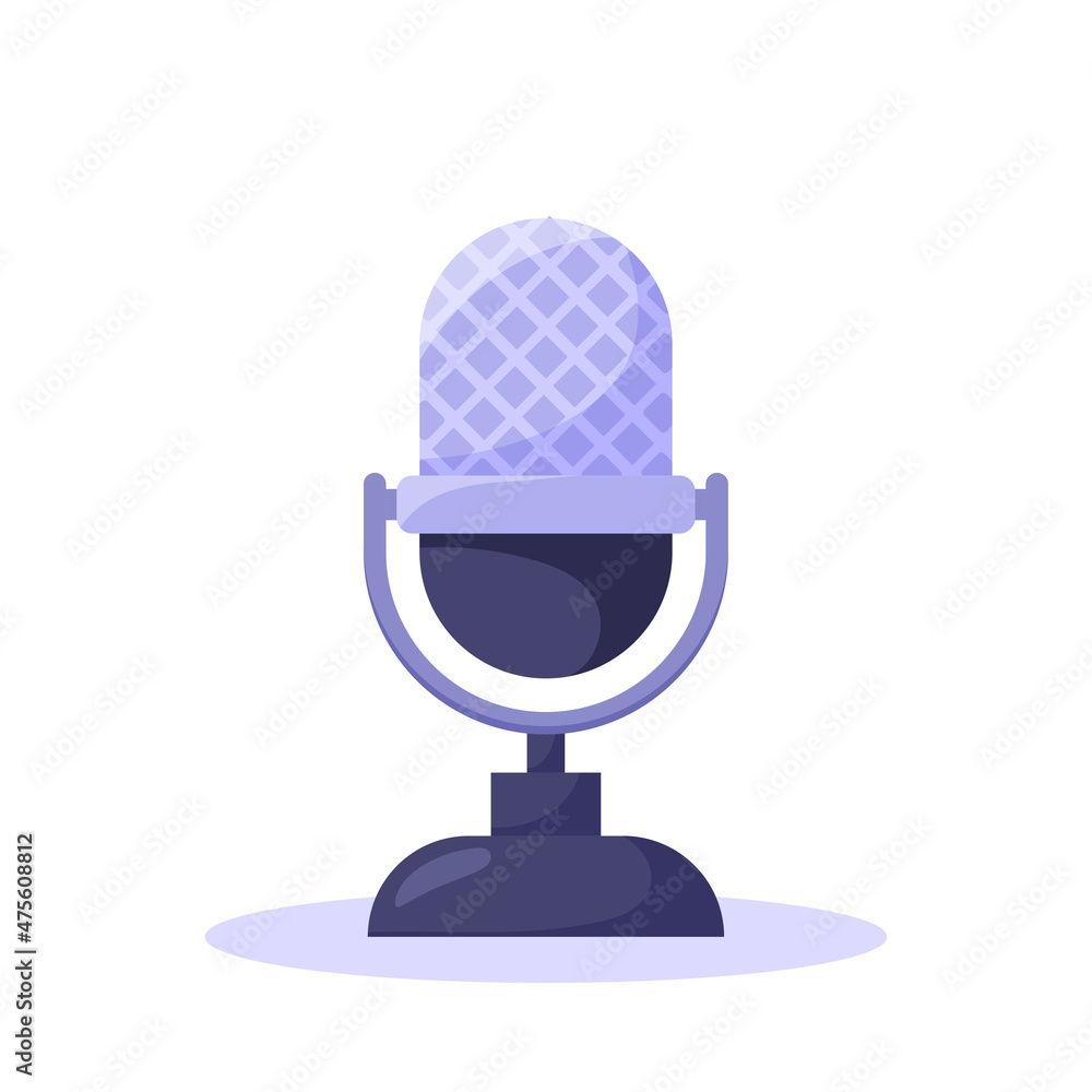 Microphone for podcast. Vector illustration in flat cartoon style isolated on white background. Microphone for podcast. Vector illustration in flat cartoon style isolated on white background.