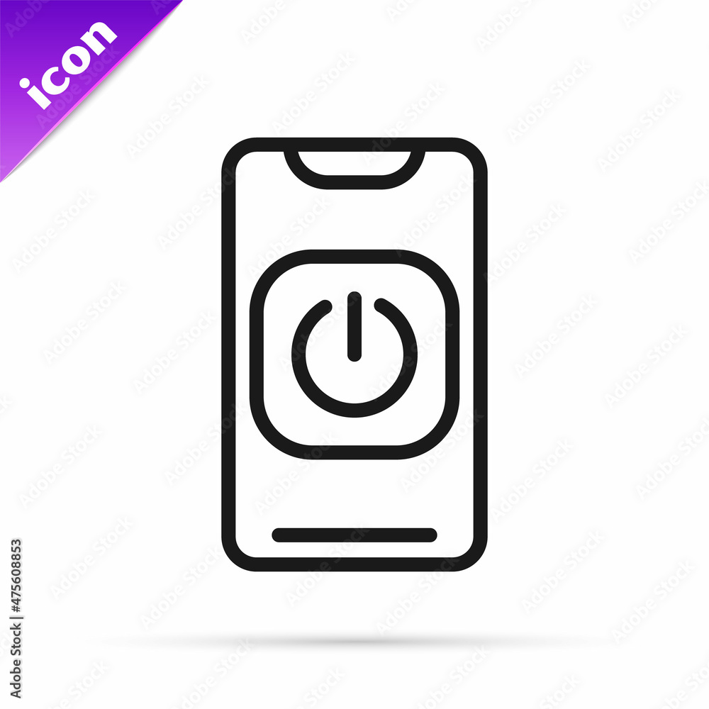 Black line Turn off robot from phone icon isolated on white background. Vector Black line Turn off robot from phone icon isolated on white background. Vector