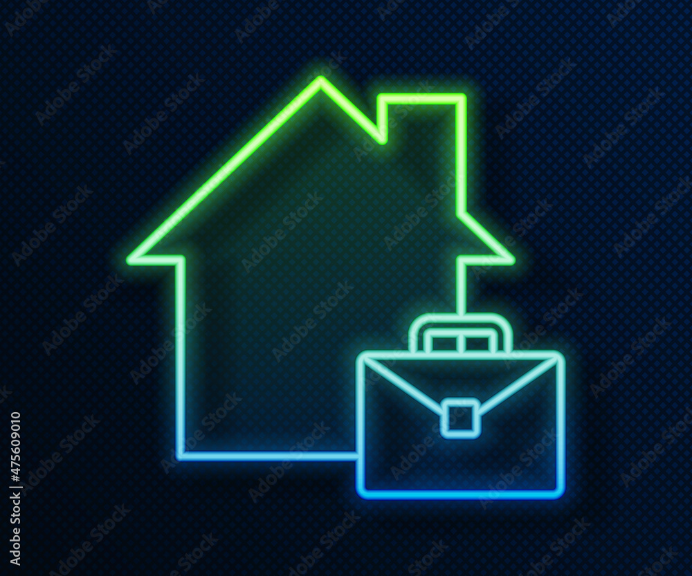 Glowing neon line Online working icon isolated on blue background. Freelancer man working on laptop at his house. Remote work. Distant job concept. Vector Glowing neon line Online working icon isolated on blue background. Freelancer man working on laptop at his house. Remote work. Distant job concept. Vector