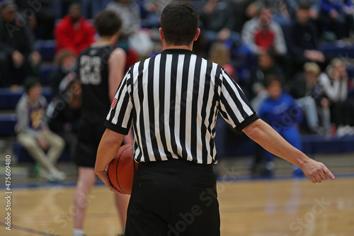 Obraz na plátne A basketball official points to where the ball is to be put into play