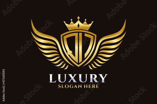 Luxury royal wing Letter QI crest Gold color Logo vector, Victory logo, crest logo, wing logo, vector logo template.