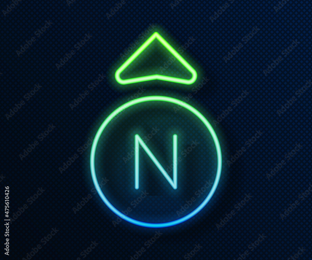 Glowing neon line Compass icon isolated on blue background. Windrose navigation symbol. Wind rose sign. Vector Glowing neon line Compass icon isolated on blue background. Windrose navigation symbol. Wind rose sign. Vector