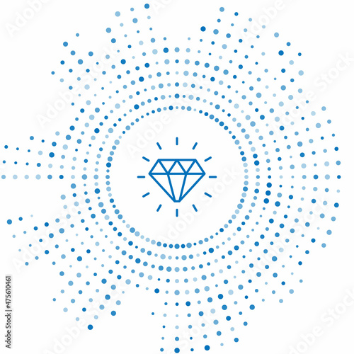 Blue line Diamond icon isolated on white background. Jewelry symbol. Gem stone. Abstract circle random dots. Vector