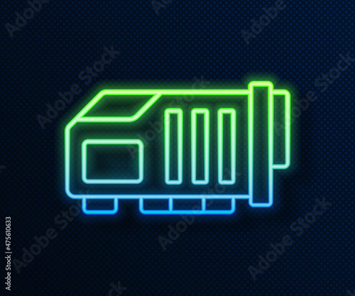 Glowing neon line Video graphic card icon isolated on blue background. Vector