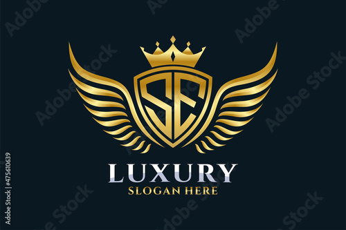 Luxury royal wing Letter SE crest Gold color Logo vector, Victory logo, crest logo, wing logo, vector logo template.