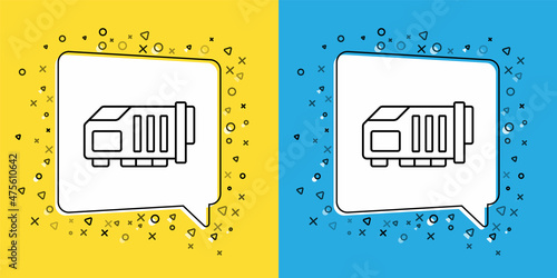 Set line Video graphic card icon isolated on yellow and blue background. Vector
