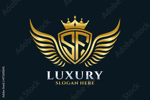 Luxury royal wing Letter SF crest Gold color Logo vector, Victory logo, crest logo, wing logo, vector logo template.