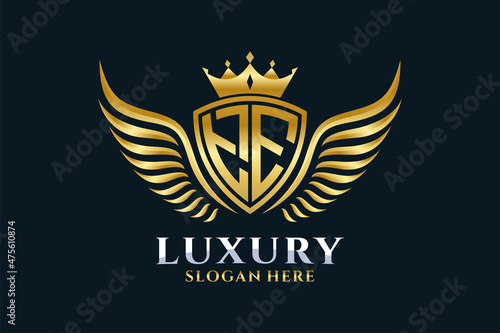 Luxury royal wing Letter TE crest Gold color Logo vector, Victory logo, crest logo, wing logo, vector logo template.