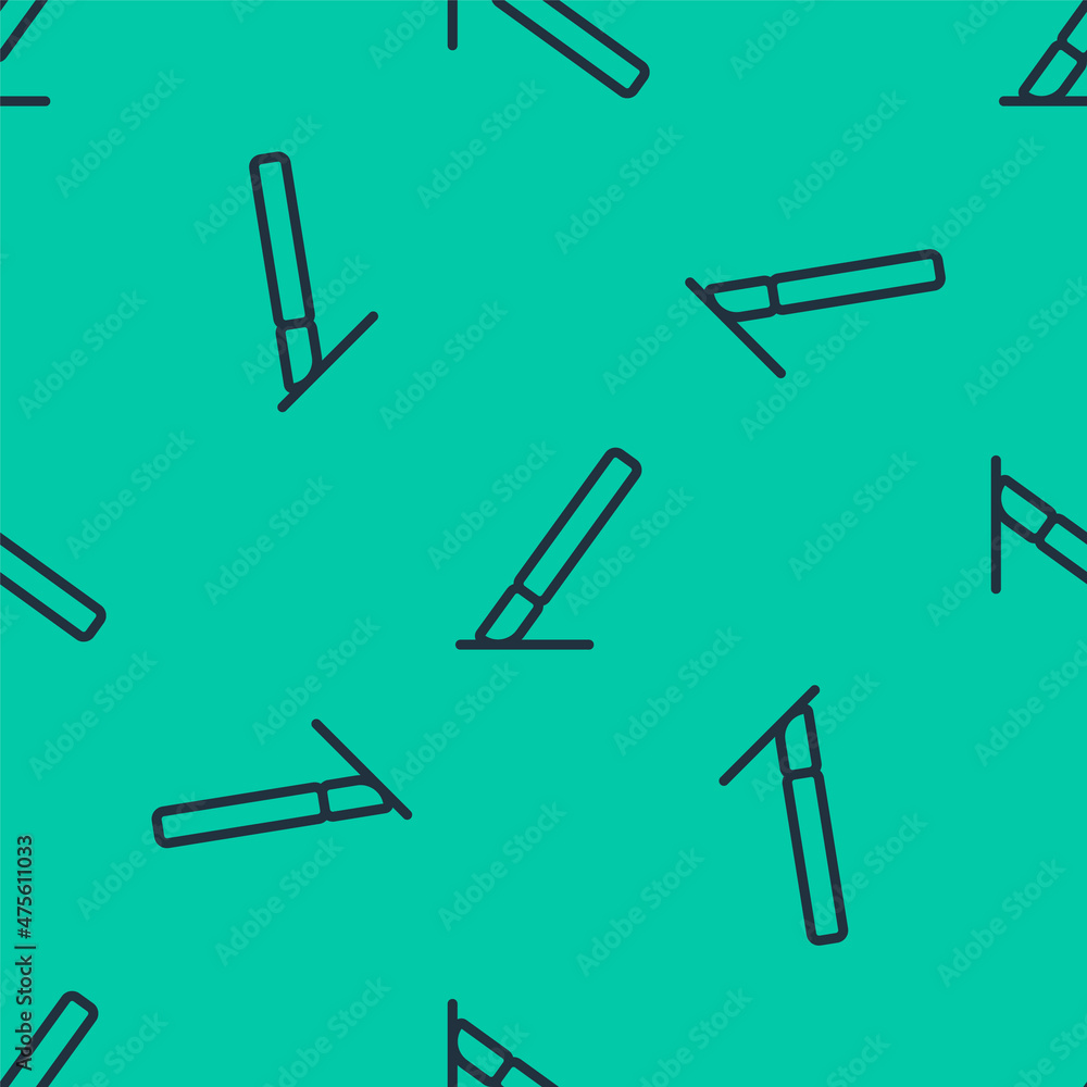 Blue line Medical surgery scalpel tool icon isolated seamless pattern on green background. Medical instrument. Vector Blue line Medical surgery scalpel tool icon isolated seamless pattern on green background. Medical instrument. Vector