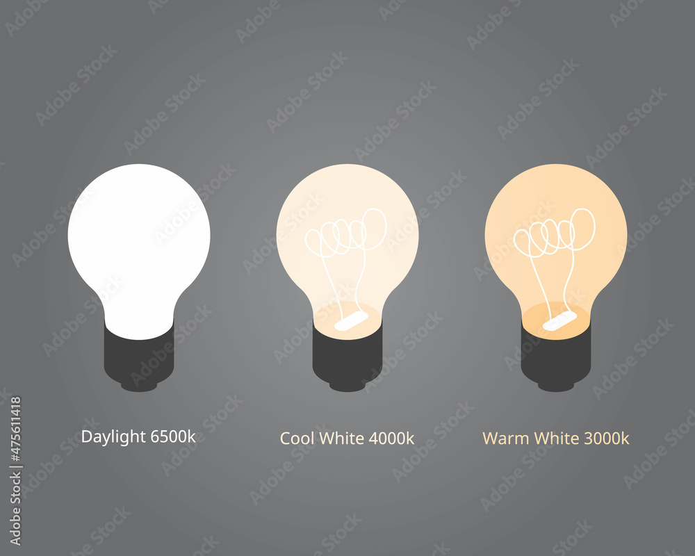 The Difference Between Warm White, Daylight and Cool White LED Bulbs Stock Vector | Adobe Stock
