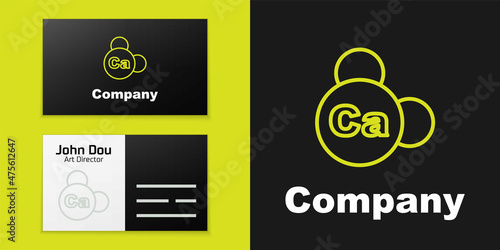 Logotype line Mineral Ca Calcium icon isolated on black background. Mineral vitamin complex with a chemical formula. Logo design template element. Vector