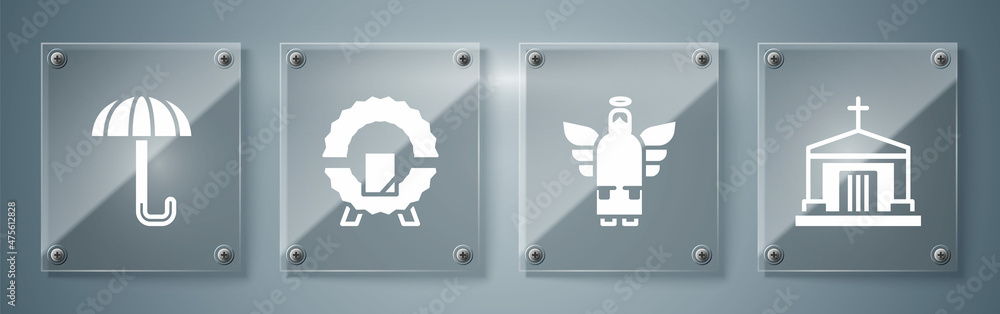 Set Old crypt, Christmas angel, Memorial wreath and Umbrella. Square glass panels. Vector Set Old crypt, Christmas angel, Memorial wreath and Umbrella. Square glass panels. Vector