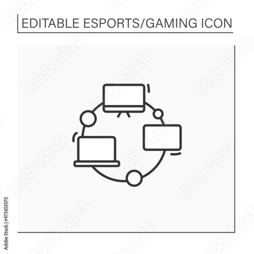 Local area network line icon. Combining computers in relatively small radius. Gaming area. Cybersport concept. Isolated vector illustration.Editable stroke