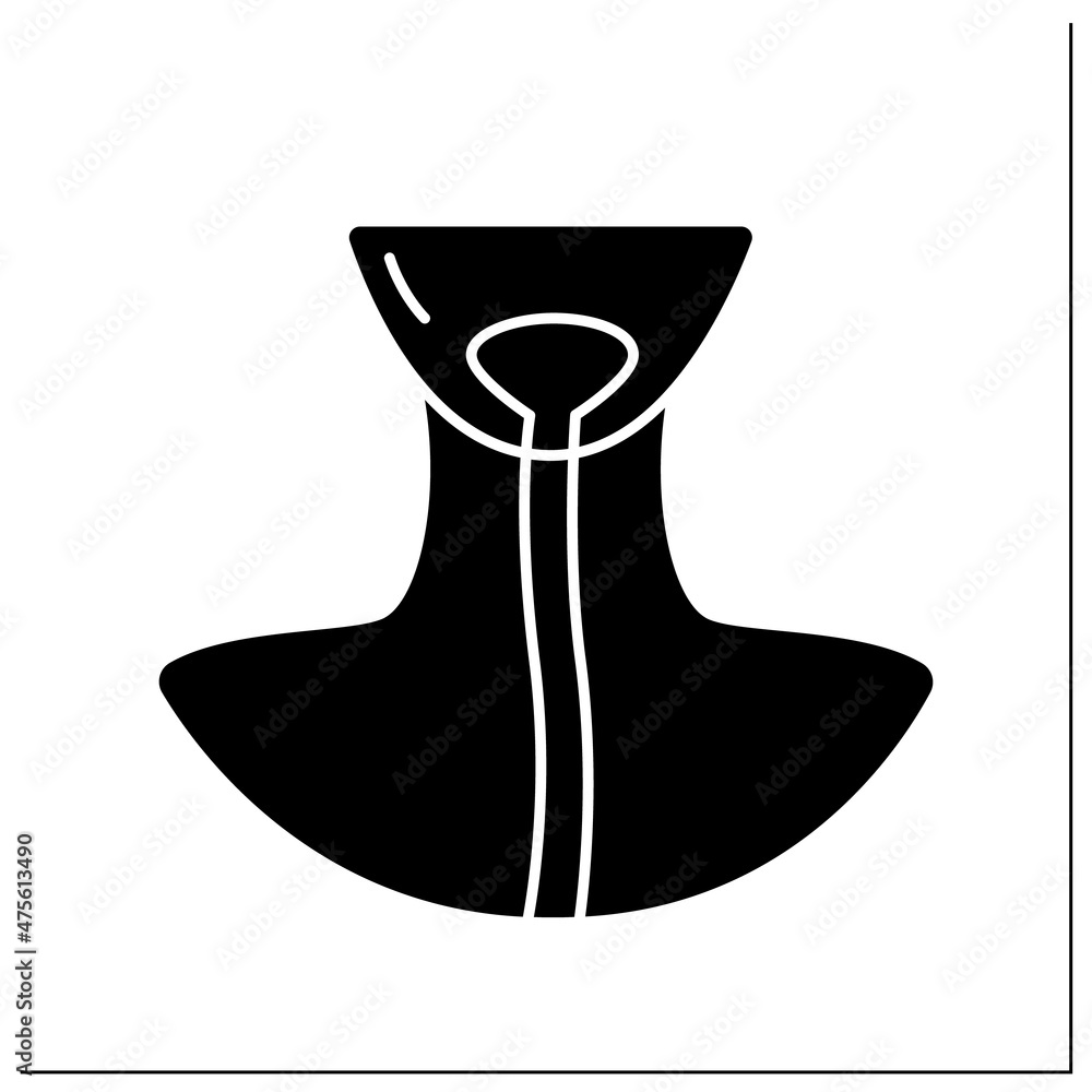 Esophagus glyph icon. Food pipe or gullet. Connecting throat, pharynx