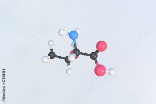 Threonine molecule, scientific molecular model, looping 3d animation