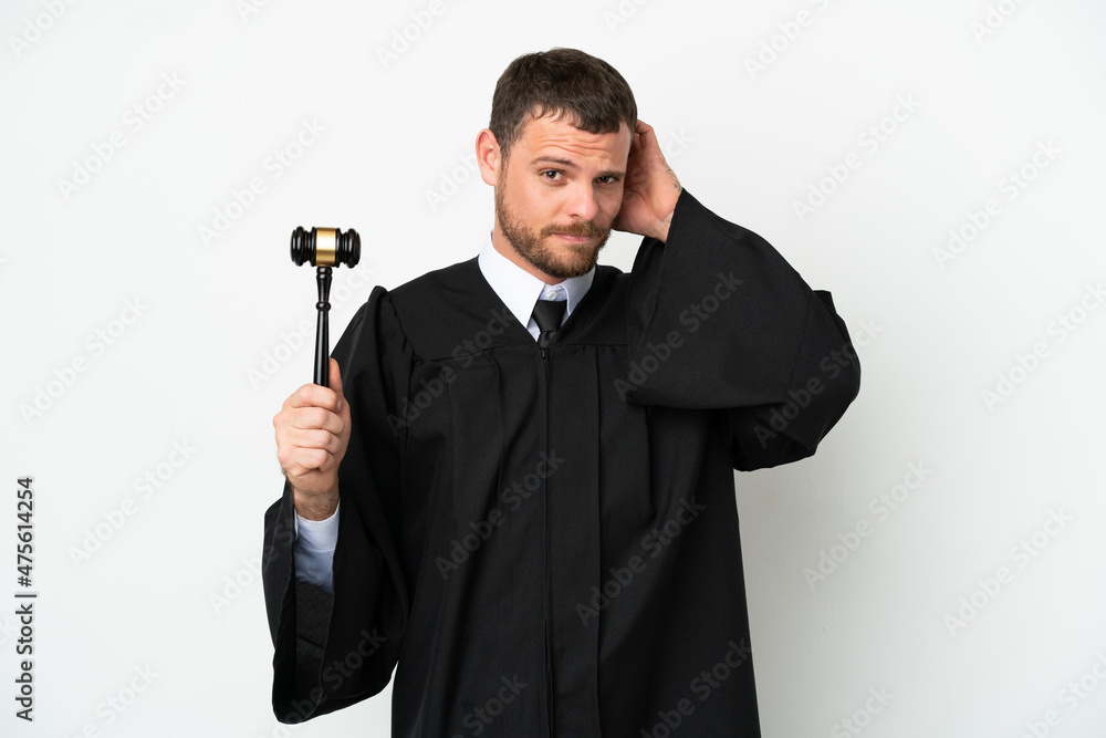 Naklejka premium Judge caucasian man isolated on white background having doubts