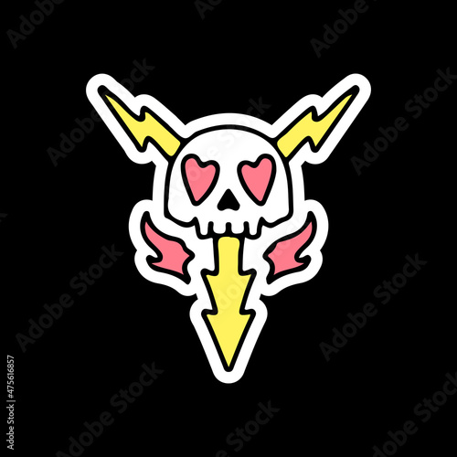 Skull head with thunder and fire. illustration for t shirt, poster, logo, sticker, or apparel merchandise. photo