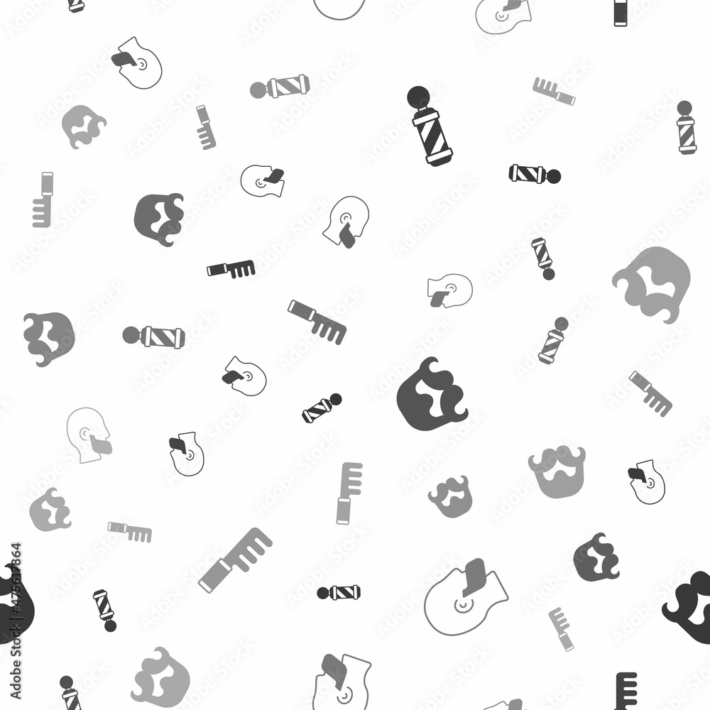 Set Classic Barber shop pole, Mustache and beard, and Hairbrush on seamless pattern. Vector Set Classic Barber shop pole, Mustache and beard, and Hairbrush on seamless pattern. Vector