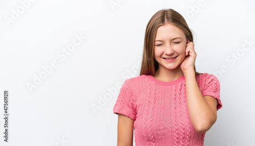 Young Russian woman isolated on white background laughing